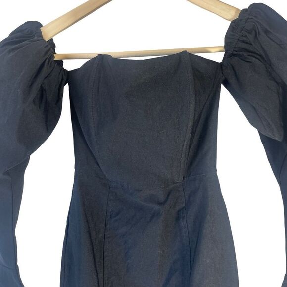 Naked Wardrobe The Statement Black Puff Sleeve Off Shoulder Bodycon Dress Sz XS - Picture 3 of 7